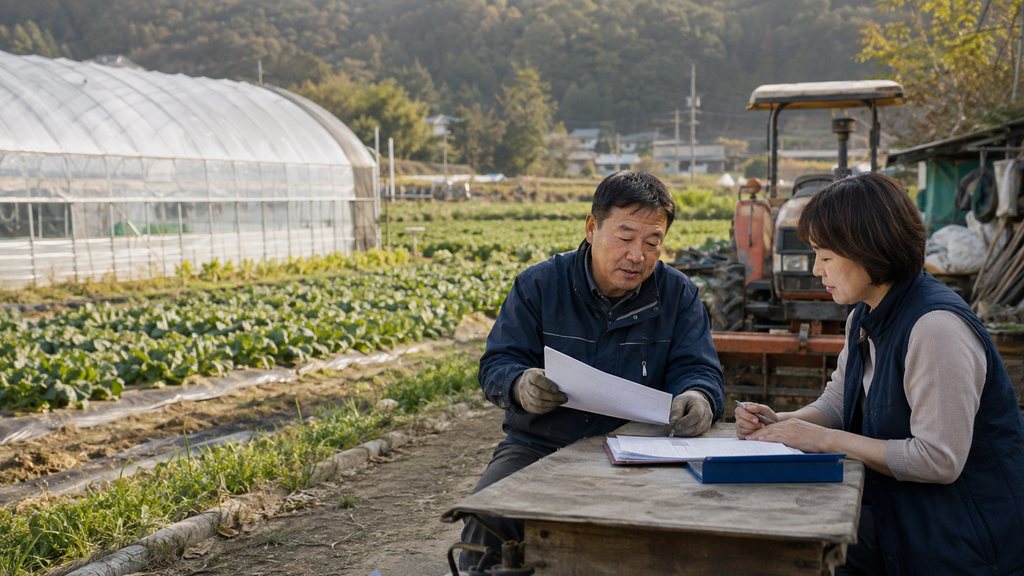 신규 농업인이 신청 농지에서 실제 경작 상태를 살펴보는 모습 실사 사진 농사직불금
