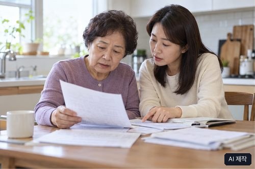 노령연금 확인 자료와 상담 장면, AI 제작