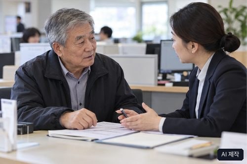 노령연금 확인 자료와 상담 장면, AI 제작