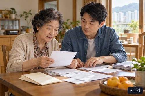노령연금 확인 자료와 상담 장면, AI 제작