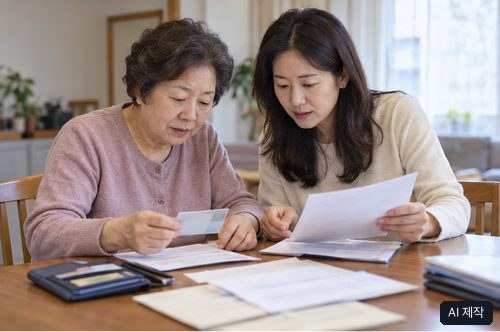 노령연금 확인 자료와 상담 장면, AI 제작